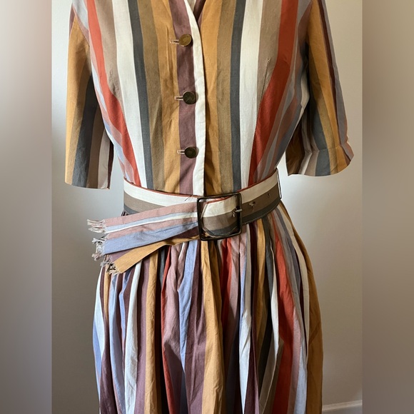 Vintage Carol Craig Striped Multicolor Midi Dress with Belt - Picture 5 of 14